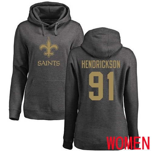 New Orleans Saints Ash Women Trey Hendrickson One Color NFL Football #91 Pullover Hoodie Sweatshirts